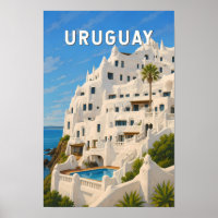 Uruguay Casapueblo Illustration Travel Art Vintage