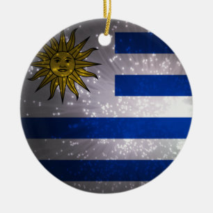 Uruguay Flag Firework Ceramic Tree Decoration