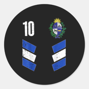 Uruguay Flag Number 10 Soccer Fan Men Women Kids B Classic Round Sticker