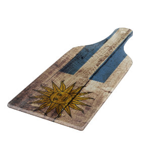 Uruguay Flag on Old Wood Grain Cutting Board