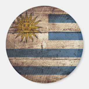 Uruguay Flag on Old Wood Grain Magnet