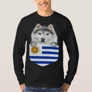 Uruguay Flag Siberian Husky Dog In Pocket T-Shirt
