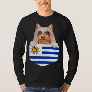 Uruguay Flag Silky Terrier Dog In Pocket T-Shirt
