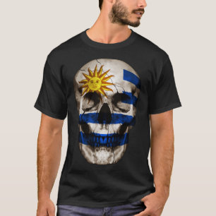 Uruguay Flag Skull Uruguayan Roots Proud Patriotic T-Shirt