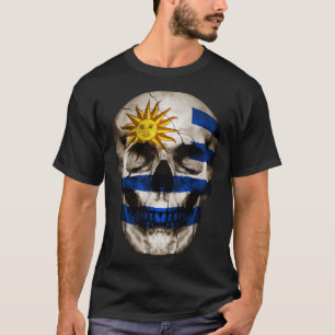 Uruguay Flag Skull Uruguayan Roots Proud Patriotic T-Shirt