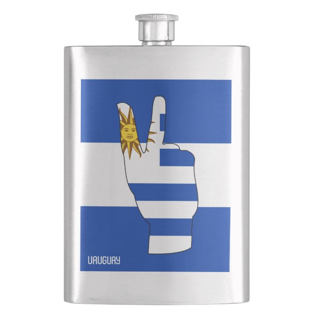 Uruguay Flag Victory Sign Patriotic Hip Flask (Front)
