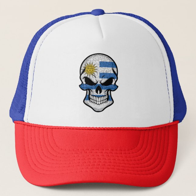 Uruguay Smiling Skull Flag Trucker Hat (Front)