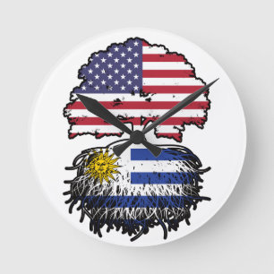Uruguay Uruguayan American USA Tree Roots Flag Round Clock