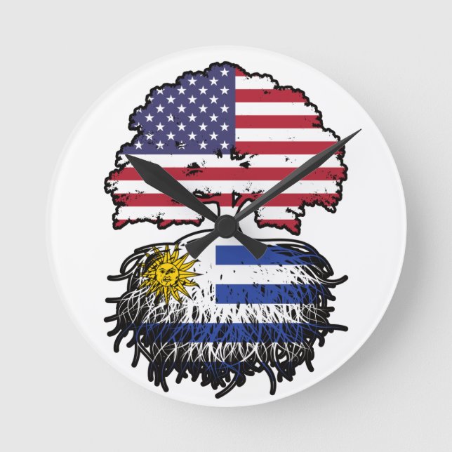 Uruguay Uruguayan American USA Tree Roots Flag Round Clock (Front)