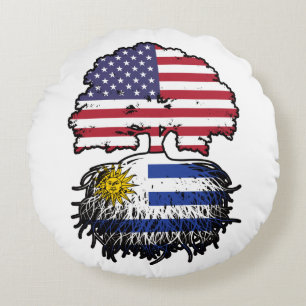 Uruguay Uruguayan American USA Tree Roots Flag Round Cushion