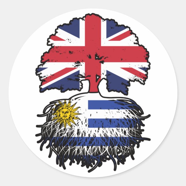 Uruguay Uruguayan British UK Tree Roots Flag Classic Round Sticker (Front)