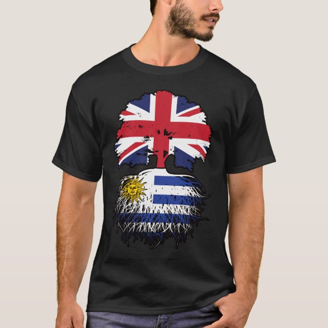 Uruguay Uruguayan British UK Tree Roots Flag T-Shirt (Front)