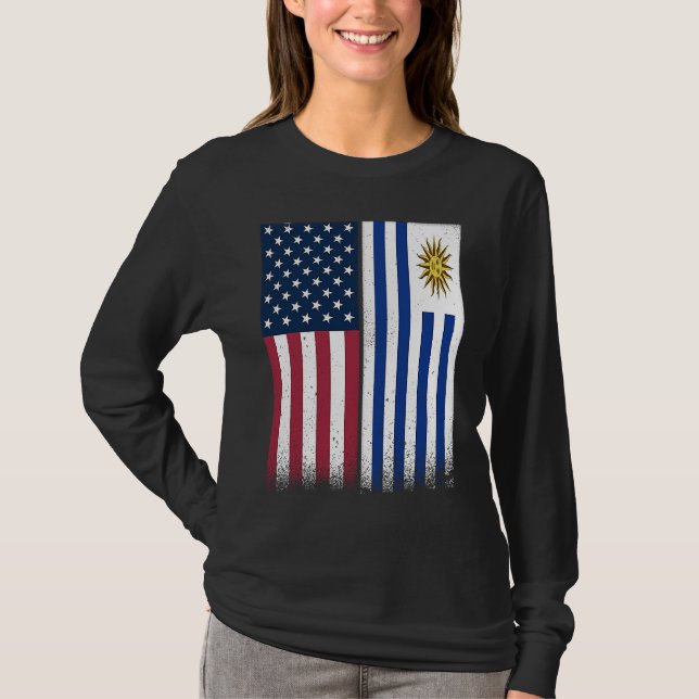 Uruguayan Flag  USA And Uruguay Flags Proud Urugua T-Shirt (Front)