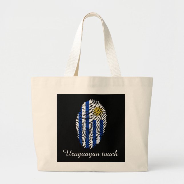 Uruguayan touch fingerprint flag large tote bag (Front)