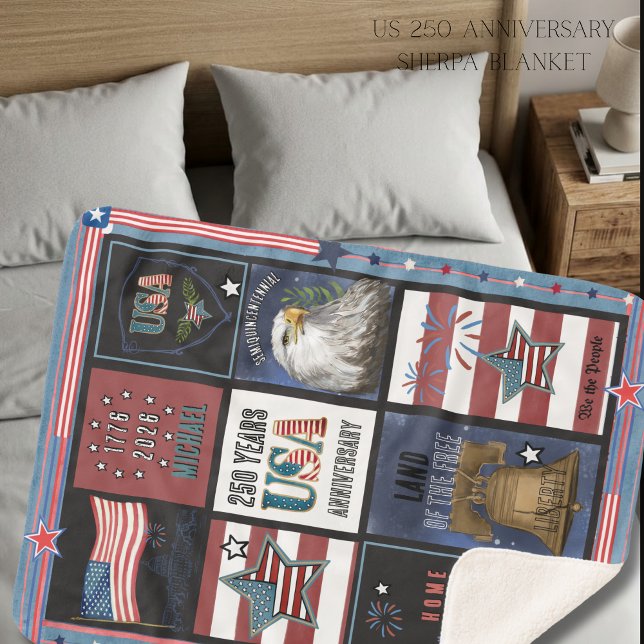 US 250 American Icons Premium Grid  Sherpa Blanket (US 250 American Icons Premium Grid Sherpa Blanket)