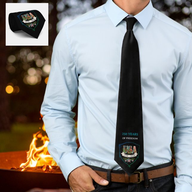 US 250 Years Freedom Elegant Patriotic Black Guest Tie (US 250 Years Freedom Elegant Patriotic Black Guest Neck Tie)