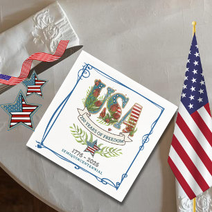 US 250 Years of Freedom Watercolor 4th July  Napkin