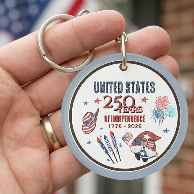US 250th Anniversary Patriotic Gnome Key Ring (USA 250th Anniversary Patriotic Gnome Keychain)