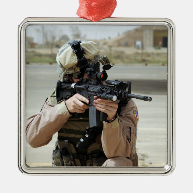 US Air Force Airman conducts security Metal Tree Decoration (Front)
