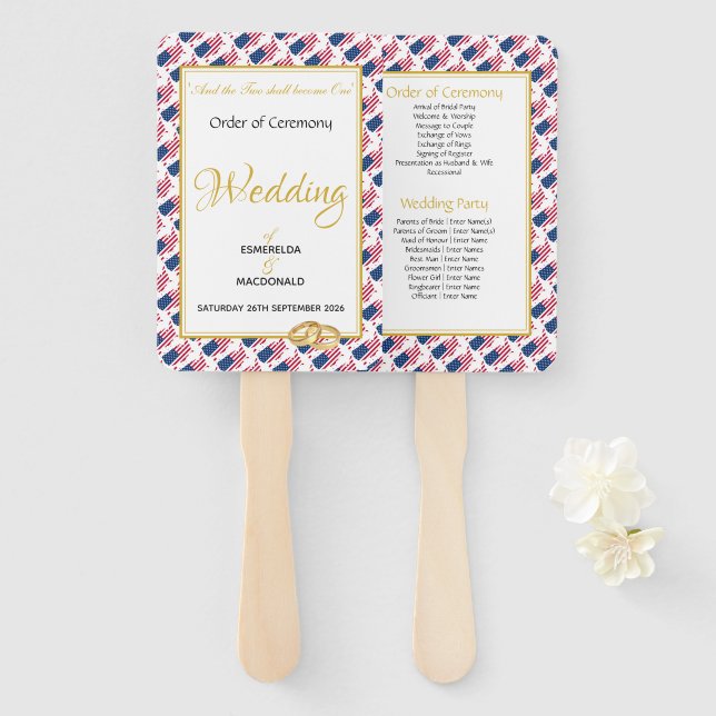 US AMERICA Christian Custom Wedding Programme Hand Fan (Front and Back)