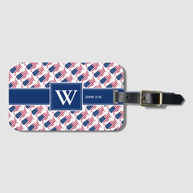 US AMERICA Christian Monogram Luggage Tag (Front Horizontal)