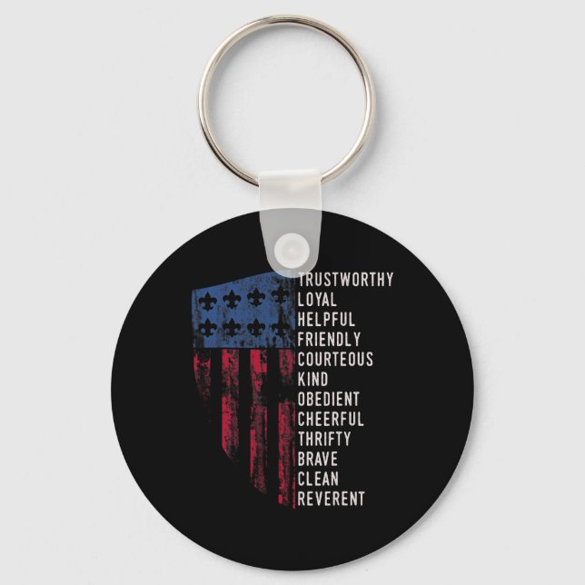 Us America Flag Vintage Scouting Law  Key Ring (Front)