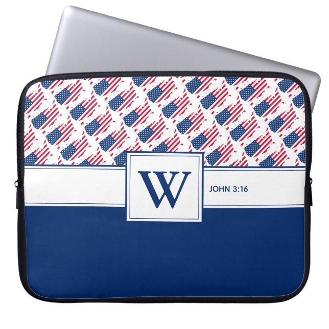 US AMERICA Monogram Christian Scripture Laptop Sleeve (Front)