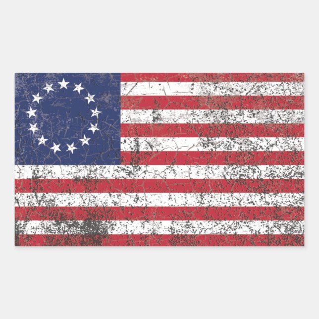 US American Colonial Flag Thirteen Stars RUSTIC Rectangular Sticker (Front)
