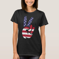 US American Flag and Patriotic Peace Sign of Hand