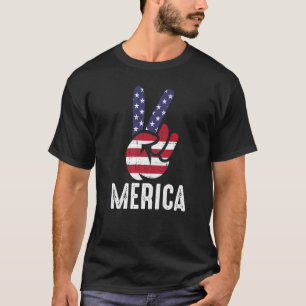 US American Flag and Patriotic Peace Sign of Hand  T-Shirt