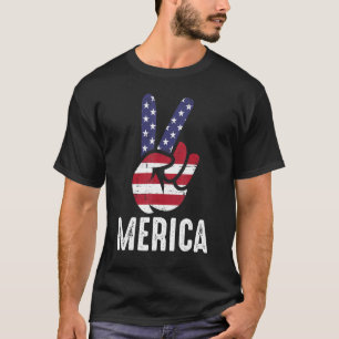 US American Flag and Patriotic Peace Sign of Hand  T-Shirt