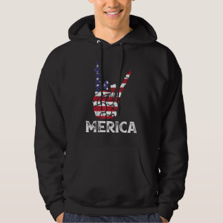 US American Flag and Patriotic Skeleton Rock Sign  Hoodie