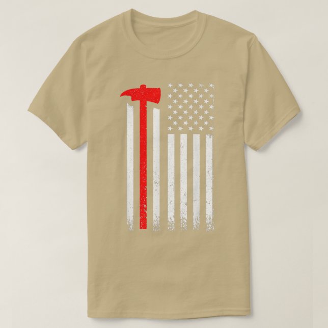 Us American Flag Axe Fireman Patriot Firefighter T-Shirt (Design Front)