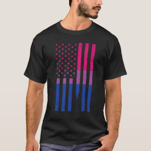 Us American Flag Baseball Bat Bisexual Bi Pride Lg T-Shirt