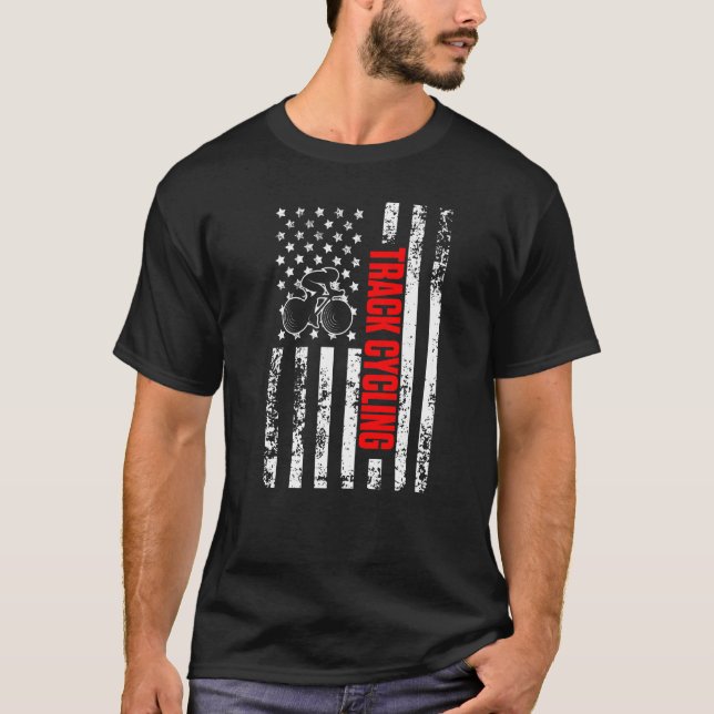 US American Flag Bike Sports Patriotic Indoor Trac T-Shirt (Front)