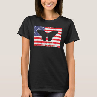 Us American Flag Butterfly Vintage 4th Of July Pat T-Shirt