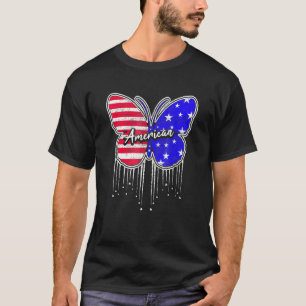 US American Flag Butterfly Vintage 4th Of July Pat T-Shirt