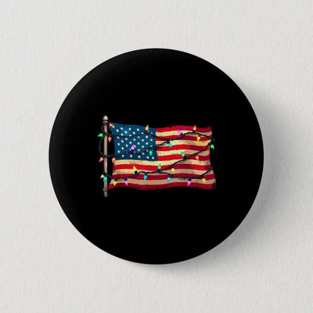Us American Flag Christmas Lights Xmas Party Santa 6 Cm Round Badge (Front)