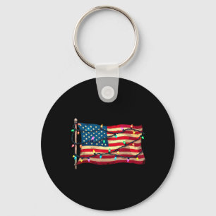 Us American Flag Christmas Lights Xmas Party Santa Key Ring