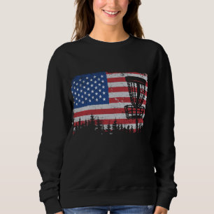 US American Flag Disc Golf Basket Frisbee Vintage Sweatshirt