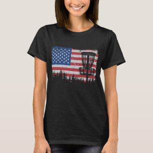 US American Flag Disc Golf Basket Frisbee Vintage  T-Shirt