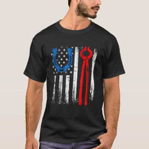 US American Flag Farrier Hoof Blacksmith Horseshoe T-Shirt