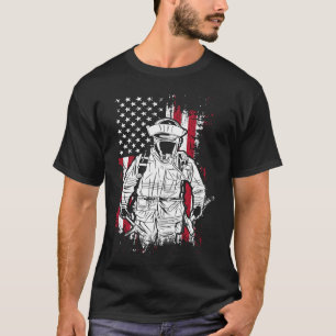 US American Flag Firefighter Rescue Fire Truck Fir T-Shirt
