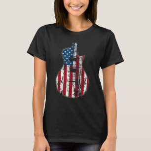 Us American Flag Guitar Musician Distressed Guitar T-Shirt