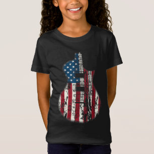 US American Flag Guitar Musician Distressed Guitar T-Shirt
