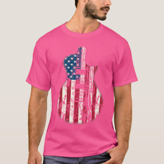 Us American Flag Guitar Musician Distressed Guitar T-Shirt