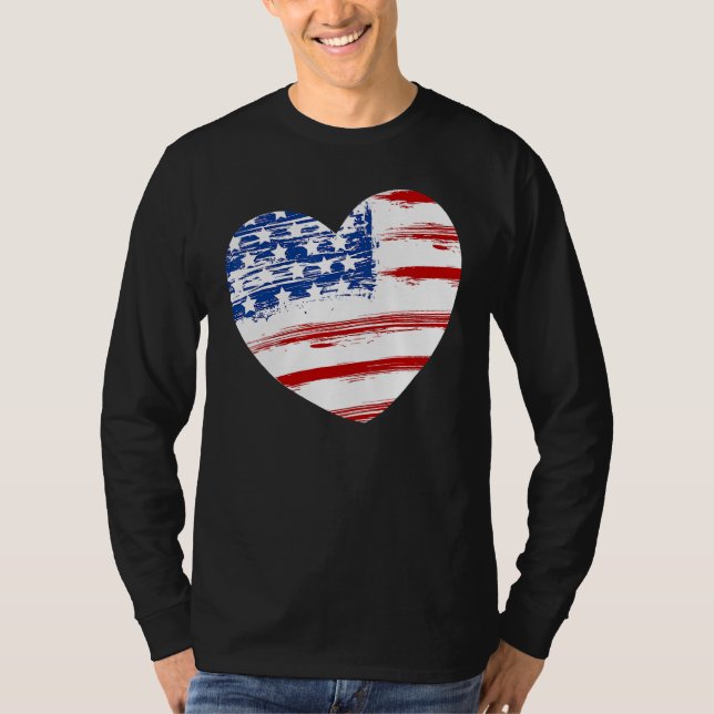 US American Flag Heart For Independence Day On 4th T-Shirt (Front)