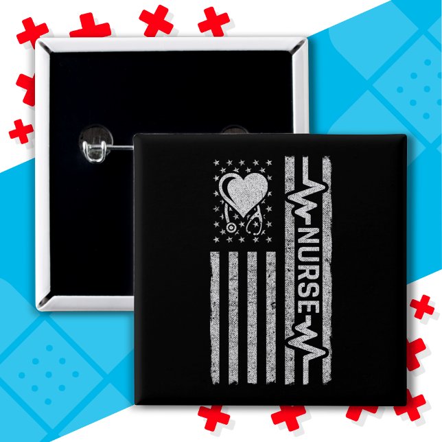 US American Flag Hero Heart Nurse Appreciation 15 Cm Square Badge (Creator Uploaded)