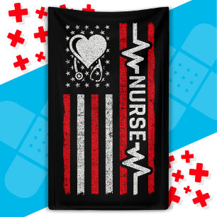 US American Flag Hero Heart Nurse Appreciation Banner