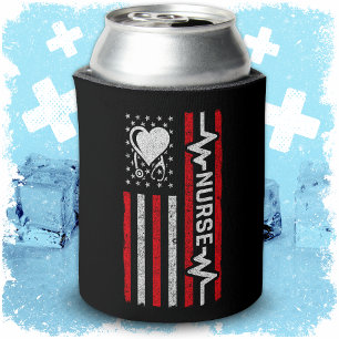 US American Flag Hero Heart Nurse Appreciation Can Cooler